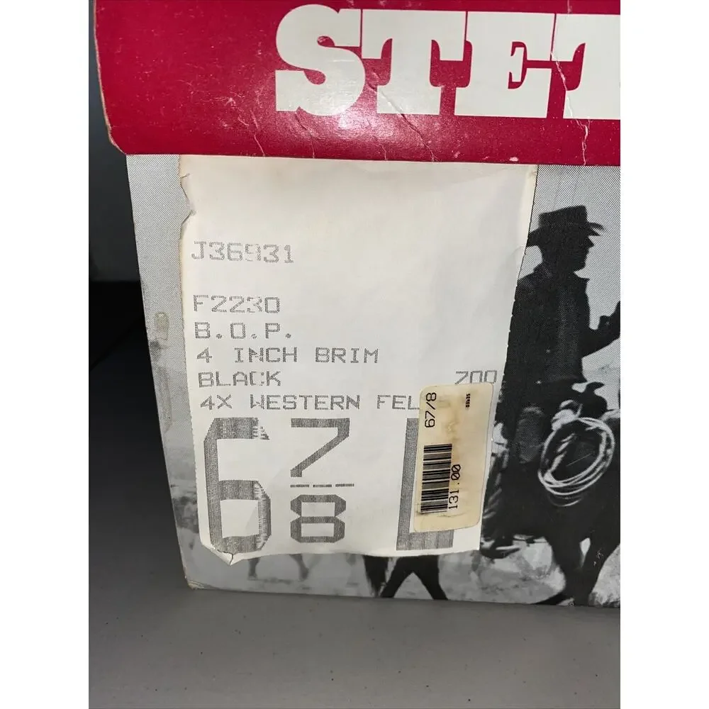 Vintage‎ John B Stetson 4X Beaver 6-7/8 XXXX Cowboy Hat Felt USA In Original Box